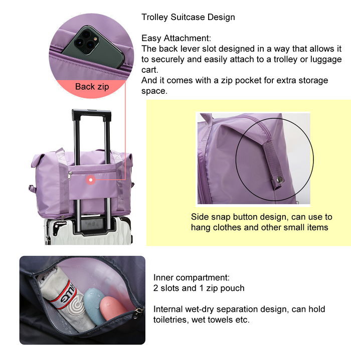 Travel Bag Expandable Large Capacity Hand Carry Luggage Trolley Water repellent Removable wheels