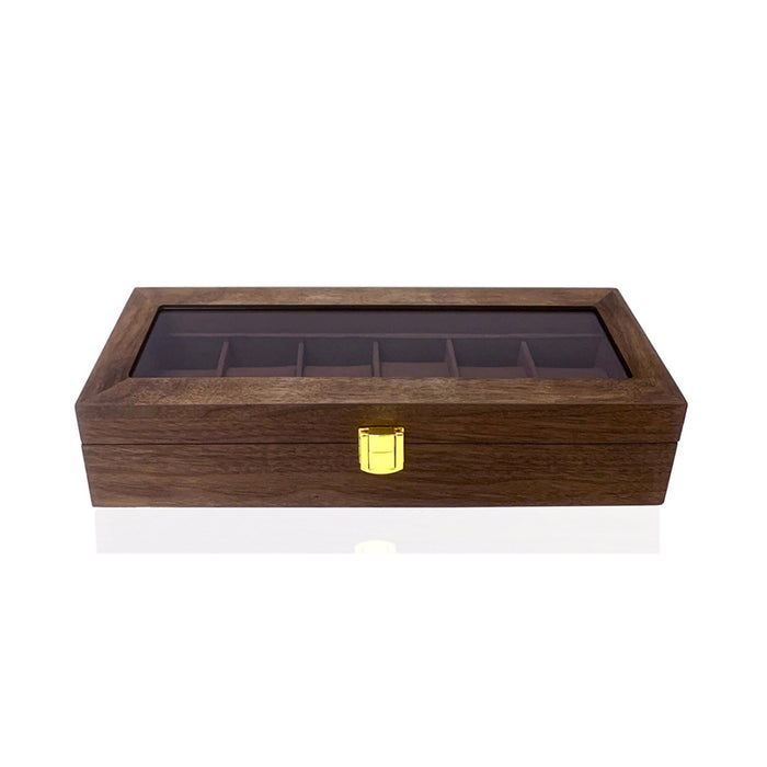 6 slots Watch Storage Box Display Wood in Gold Hardware
