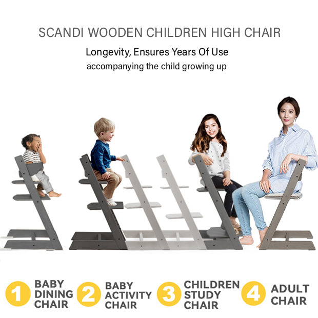 Scandi Wooden Children High Chair Interchangeable Grow with Kids Highchair