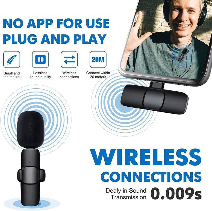 Wireless Microphone for iPhone / Type C Mobile Plug-Play Clip-on Lapel Microphone