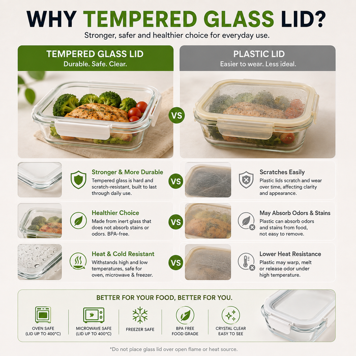 [Buy 4 Get 10% Off] Tempered Glass Lid Borosilicate Glass Food Container | Airtight Lunch Box | Microwave & Oven Safe