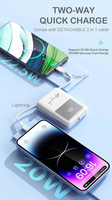 Rapido Magnetic Mini Portable Powerbank 10000mAh Detachable Cable Support Wireless Charging Smart Phone IEC Certified