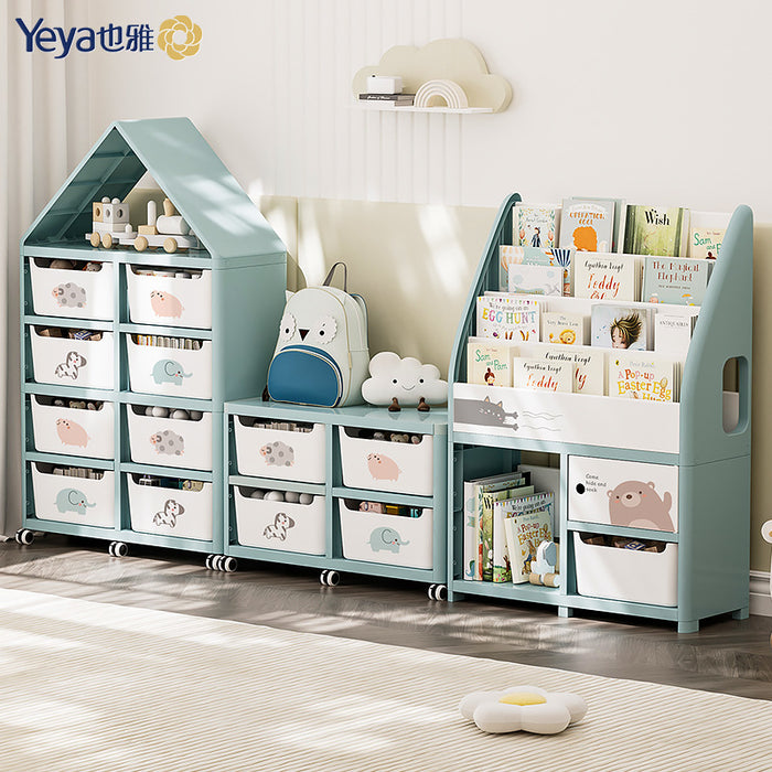 [PREORDER 20 DAYS] Kids Toy Storage Cabinet & Bookshelf | 2-in-1 Organizer | Holds 200 Books | Bins Double as Stool | Playroom Storage