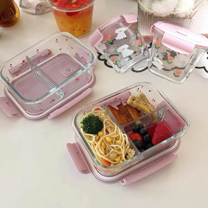 [Buy 6 Get 10% Off] Pretty Pink Glass Container with Flower Design | Microwave Safe Lunch Box