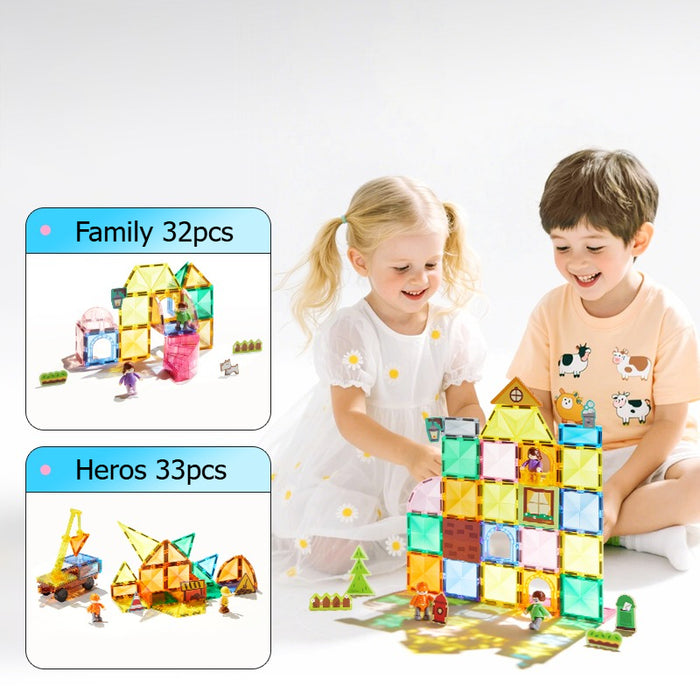 [Buy 4 for 8% off] Mideer Magnetic Tiles Building Set – “Our Family” 32pcs / “Our Heroes” 33pcs
