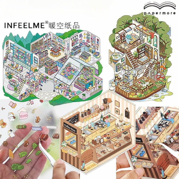 INFEELME & PAPERMORE 3D Room Decor Stickers | DIY Mini Room Background Set | Cute Aesthetic Stickers
