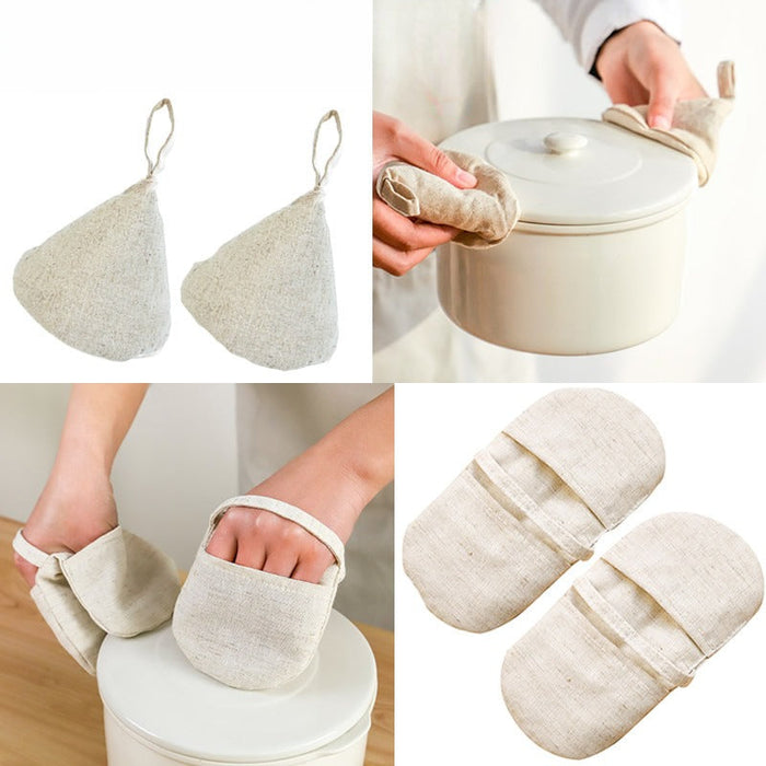 Natural Cotton Linen Kitchen Glove Mitt + Pot Mitten Holder