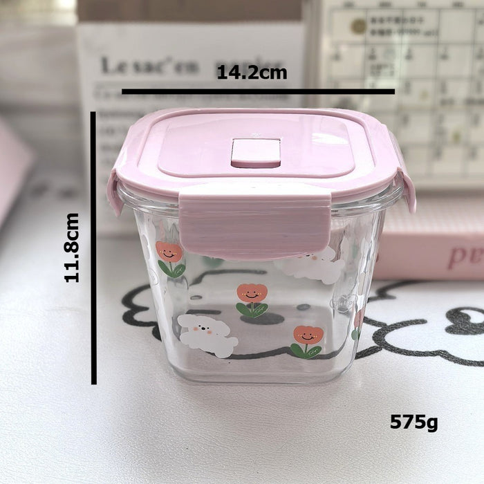 [Buy 6 Get 10% Off] Pretty Pink Glass Container with Flower Design | Microwave Safe Lunch Box