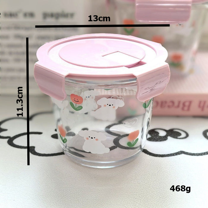 [Buy 6 Get 10% Off] Pretty Pink Glass Container with Flower Design | Microwave Safe Lunch Box