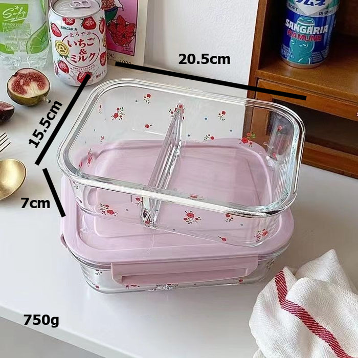 [Buy 6 Get 10% Off] Pretty Pink Glass Container with Flower Design | Microwave Safe Lunch Box