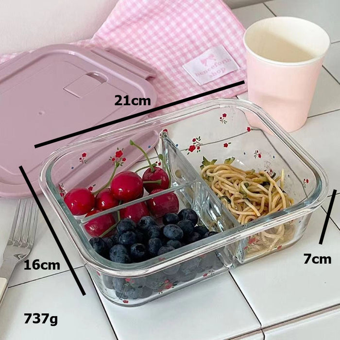 [Buy 6 Get 10% Off] Pretty Pink Glass Container with Flower Design | Microwave Safe Lunch Box