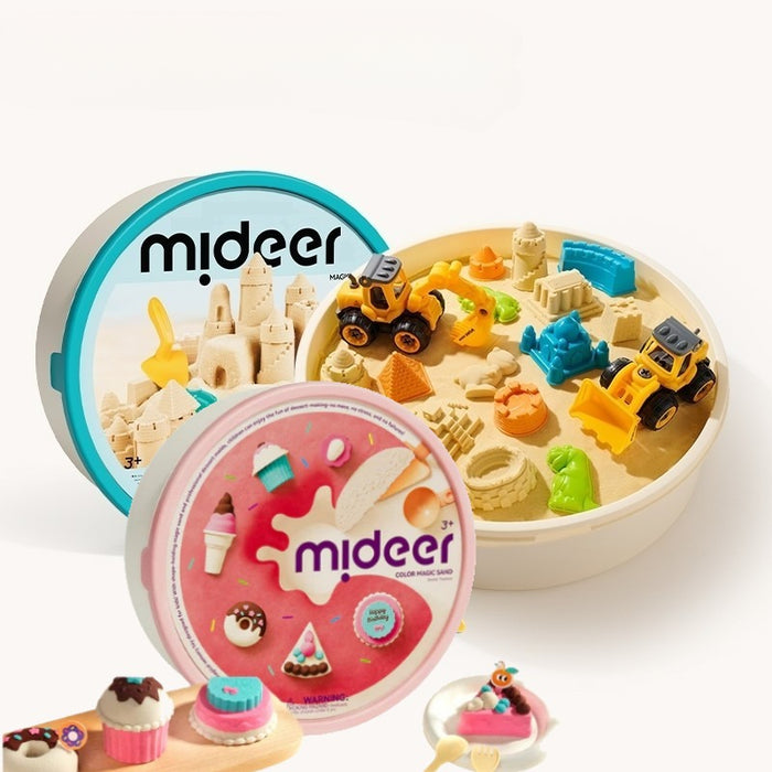[Buy 4 for 8% off] MiDeer Magic Sand Play Set 2 Kg Sand With 25 Accessory, Sensory Play, Add on Engineering Vehical Bulldozer and Excavator
