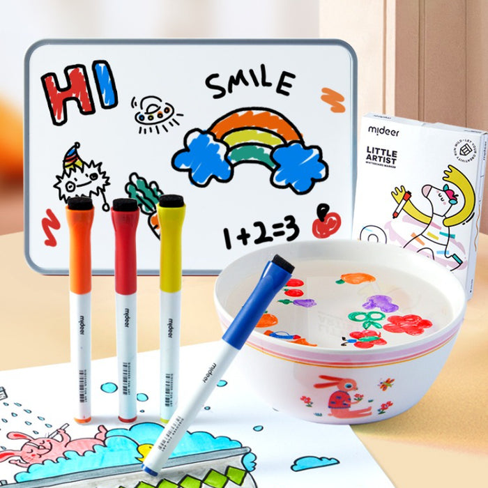 Mideer Little Artist Imaginative Whiteboard Markers (8 Colors) - Easy Clean & Water Float Fun!