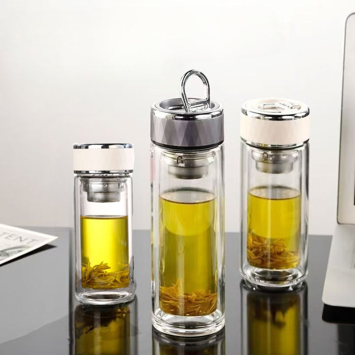 [Buy 6 Get 10% Off] Premium Double Layer Glass Tea Bottle with Infuser 200ml & 350ml