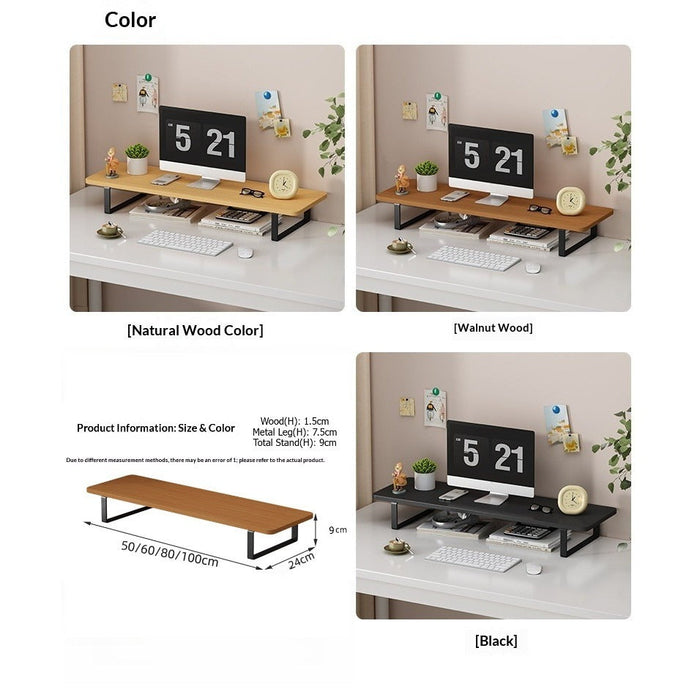 Monitor Riser Stand | Curved Safety Edge | 50-100cm Laptop Stand | Desktop Heighten Shelf | Wood & Metal Stand