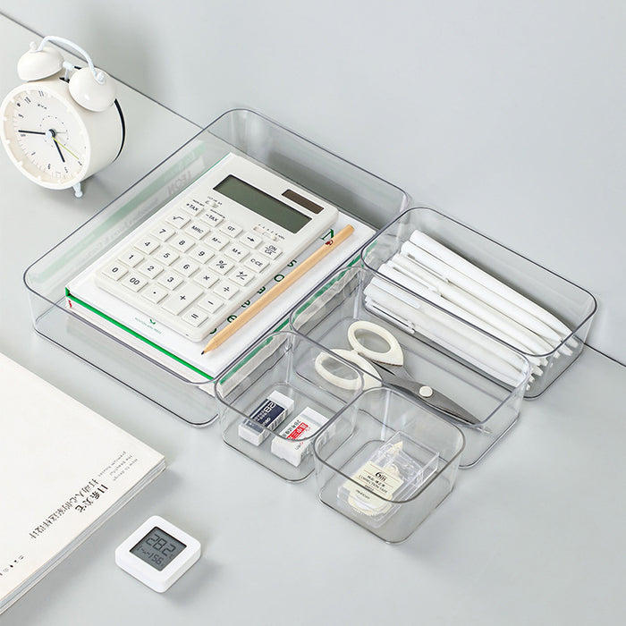 Transparent Drawer Organizer Box PET Storage Bin | Desktop Makeup Stationery Cutlery Tray