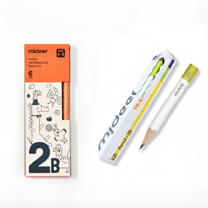 Mideer Kids 2B Pencils Set | Easy Grip Fine Hex & Thick Triangular | Ages 4–6