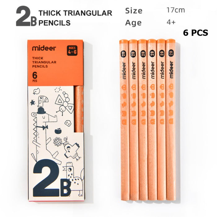 Mideer Kids 2B Pencils Set | Easy Grip Fine Hex & Thick Triangular | Ages 4–6