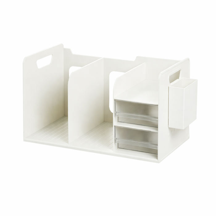 Minimalist Desktop Book Organizer Stationery Storage Rack with 2 Drawer