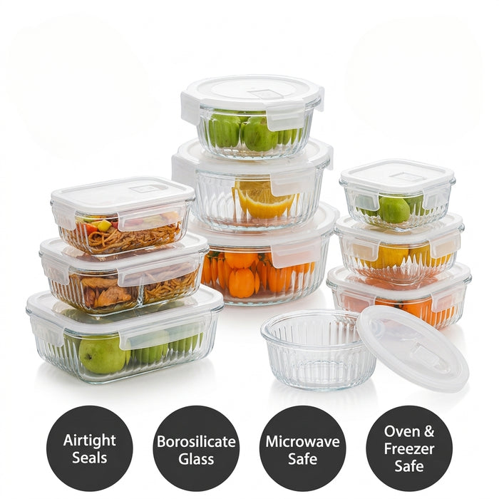 Premium Borosilicate Glass Food Container | Microwave Oven Safe | Refrigerator Freezer Storage