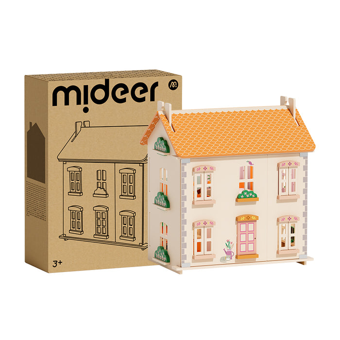 [Buy 4 for 8% off] [Preorder 20 days ] Mideer Wooden Dollhouse – 3-Storey Dream Home with Furniture & Figurines