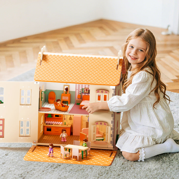 [Buy 4 for 8% off] [Preorder 20 days ] Mideer Wooden Dollhouse – 3-Storey Dream Home with Furniture & Figurines