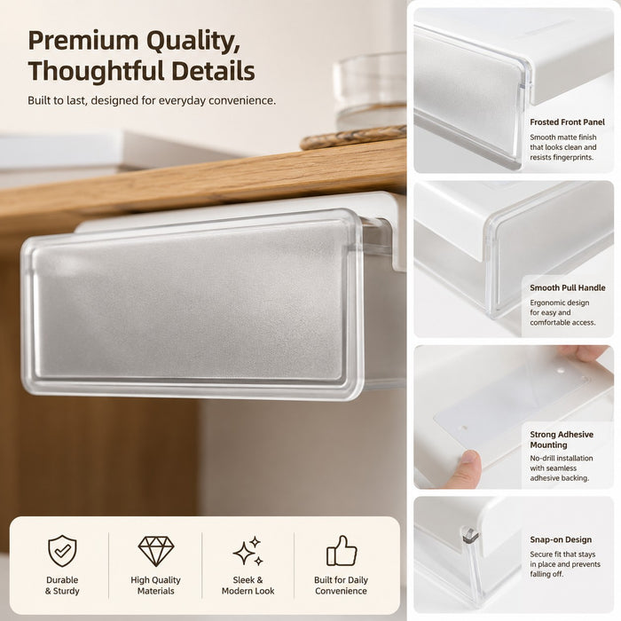 Under Desk Hidden Drawer Organizer Self-Adhesive Stationery Storage | Invisible Space-Saver