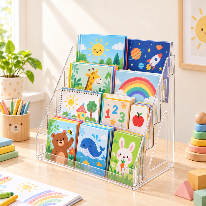 Acrylic Display Tiered Rack Book Makeup Nail Gel Hobby Cards Stand Organizer- FUNKY.sg