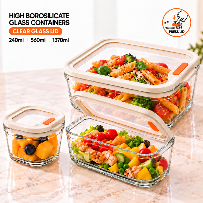 [Buy 4 Get 10% Off] High Borosilicate Glass Food Container With Press-seal Clear Glass Lid Lunch Box Microwave Oven and Freezer– FUNKY.sg