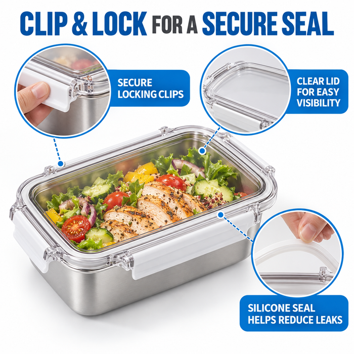 [Buy 3 for 15% Off] Premium Stainless Steel Food Storage Containers – Leakproof, Fridge, Microwave & Dishwasher Safe – 4 Sizes