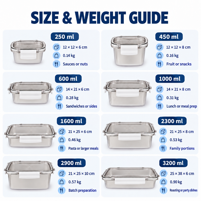 [Buy 3 for 15% Off] Premium Stainless Steel Food Storage Containers – Leakproof, Fridge, Microwave & Dishwasher Safe – 4 Sizes