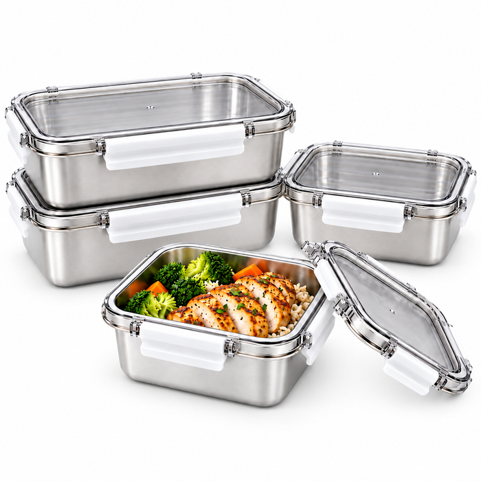 [Buy 3 for 15% Off] Premium Stainless Steel Food Storage Containers – Leakproof, Fridge, Microwave & Dishwasher Safe – 4 Sizes