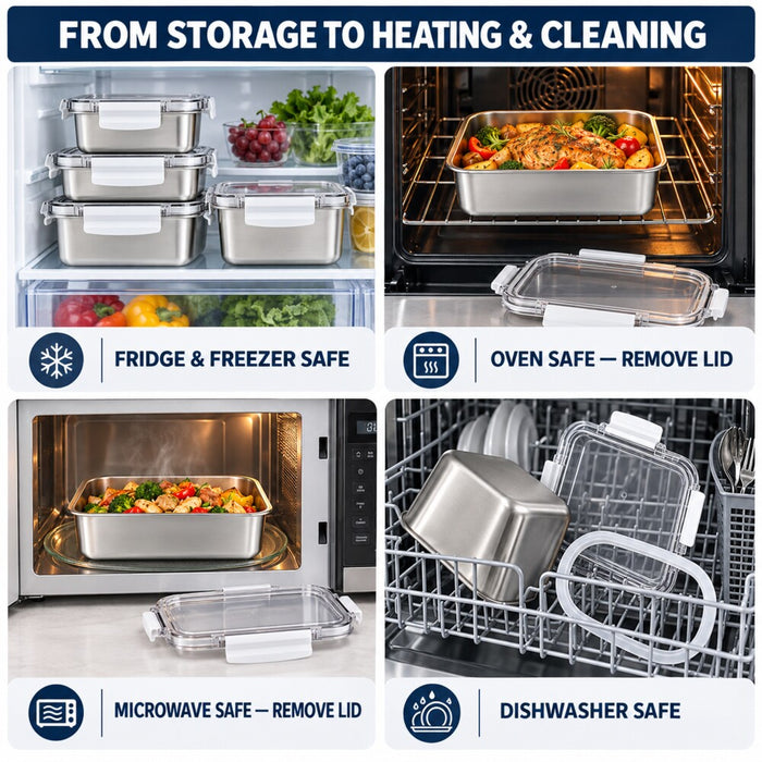 [Buy 3 for 15% Off] Premium Stainless Steel Food Storage Containers – Leakproof, Fridge, Microwave & Dishwasher Safe – 4 Sizes