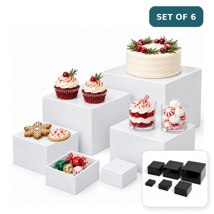 Set of 6 Reversible White Square Cake Stand Display Storage Tabletop Organizer for Cupcakes and Desserts