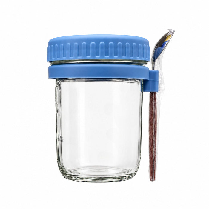 350ml Glass Overnight Oats Container with Lid & Spoon – Portable Airtight Mason Jar for Milk, Cereal & Yogurt