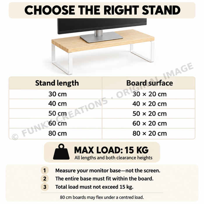 Wooden Monitor Stand & Laptop Riser | Aluminum Legs | 20cm Wide Platform | Multiple Sizes & Colors