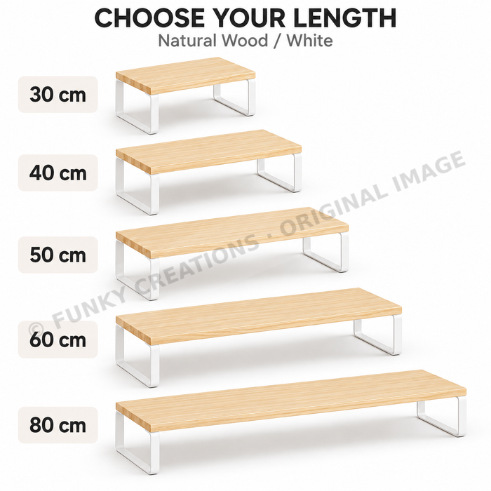Wooden Monitor Stand & Laptop Riser | Aluminum Legs | 20cm Wide Platform | Multiple Sizes & Colors