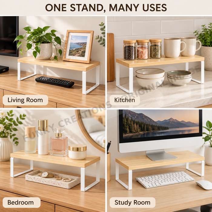 Wooden Monitor Stand & Laptop Riser | Aluminum Legs | 20cm Wide Platform | Multiple Sizes & Colors