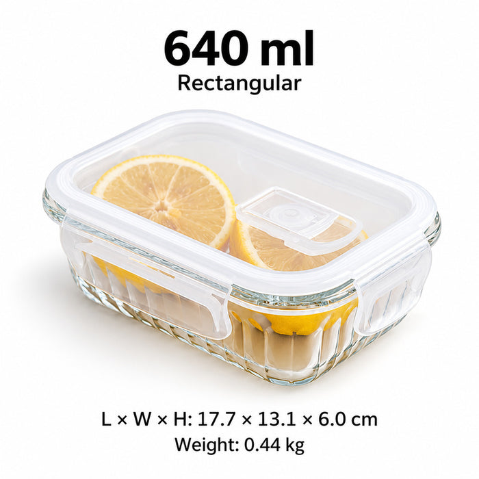 Ribbed Borosilicate Glass Food Lunch Box Container with Lid & Steam Vent Microwave & Oven Safe Fridge & Freezer Storage