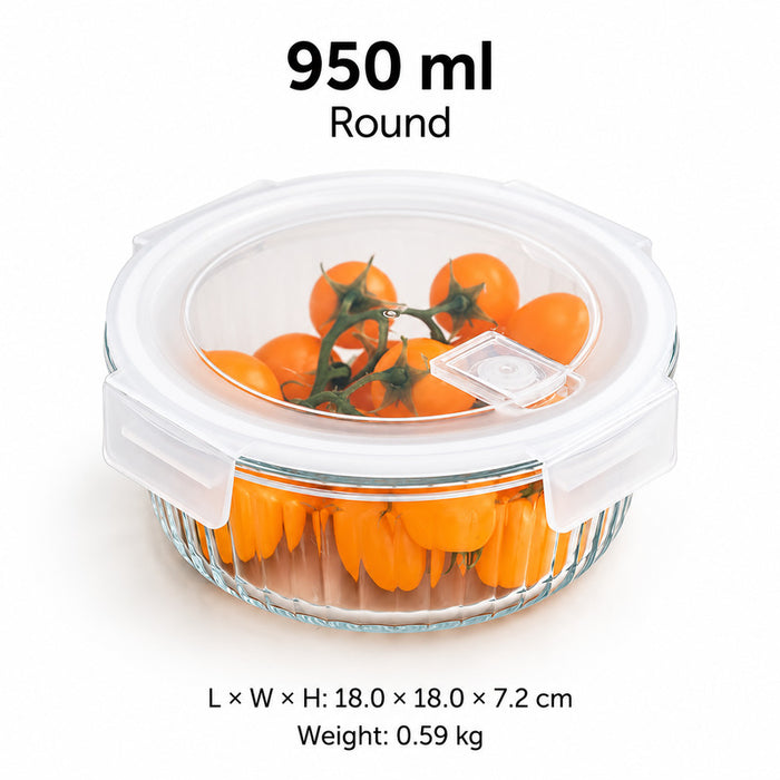 Ribbed Borosilicate Glass Food Lunch Box Container with Lid & Steam Vent Microwave & Oven Safe Fridge & Freezer Storage