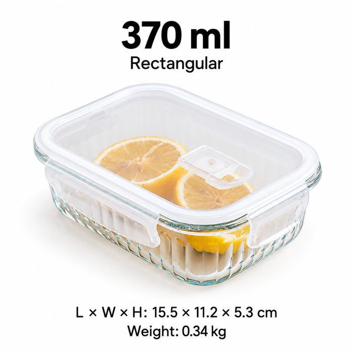 Ribbed Borosilicate Glass Food Lunch Box Container with Lid & Steam Vent Microwave & Oven Safe Fridge & Freezer Storage