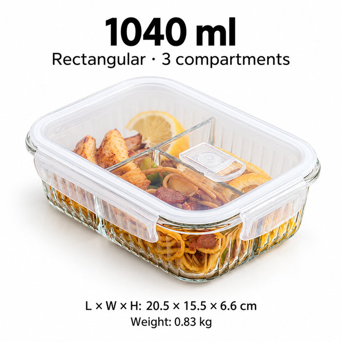Ribbed Borosilicate Glass Food Lunch Box Container with Lid & Steam Vent Microwave & Oven Safe Fridge & Freezer Storage