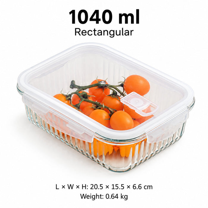 Ribbed Borosilicate Glass Food Lunch Box Container with Lid & Steam Vent Microwave & Oven Safe Fridge & Freezer Storage