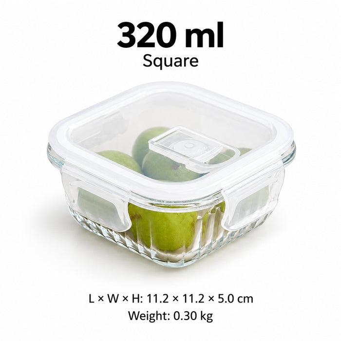 Ribbed Borosilicate Glass Food Lunch Box Container with Lid & Steam Vent Microwave & Oven Safe Fridge & Freezer Storage