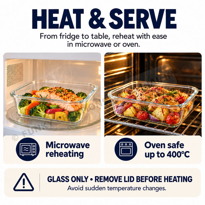 Premium Borosilicate Glass Food Lunch Storage Box Containers Steam Vent Lid Microwave Freezer Oven Dishwasher