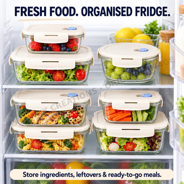 Premium Borosilicate Glass Food Lunch Storage Box Containers Steam Vent Lid Microwave Freezer Oven Dishwasher