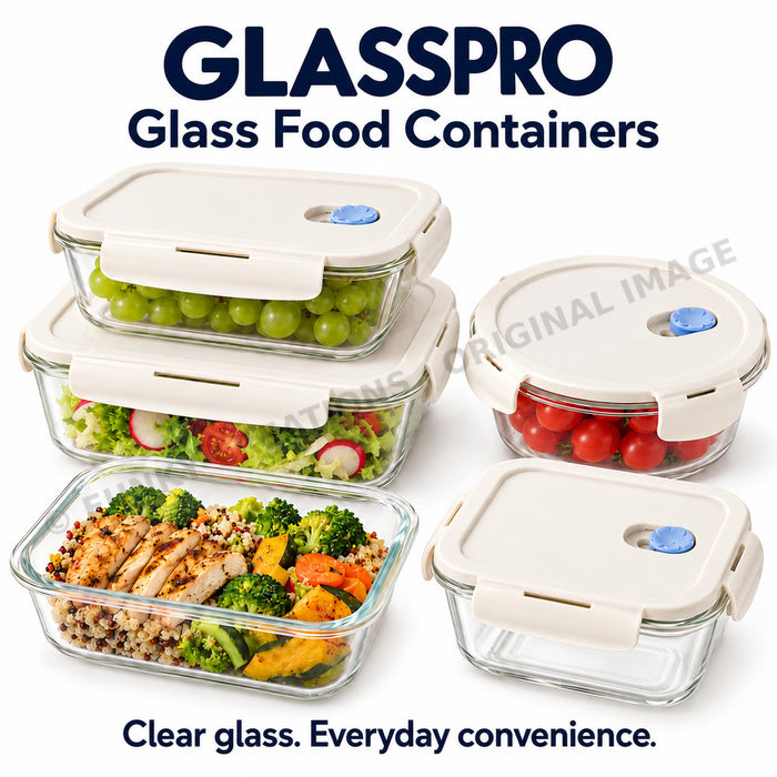 Premium Borosilicate Glass Food Lunch Storage Box Containers Steam Vent Lid Microwave Freezer Oven Dishwasher