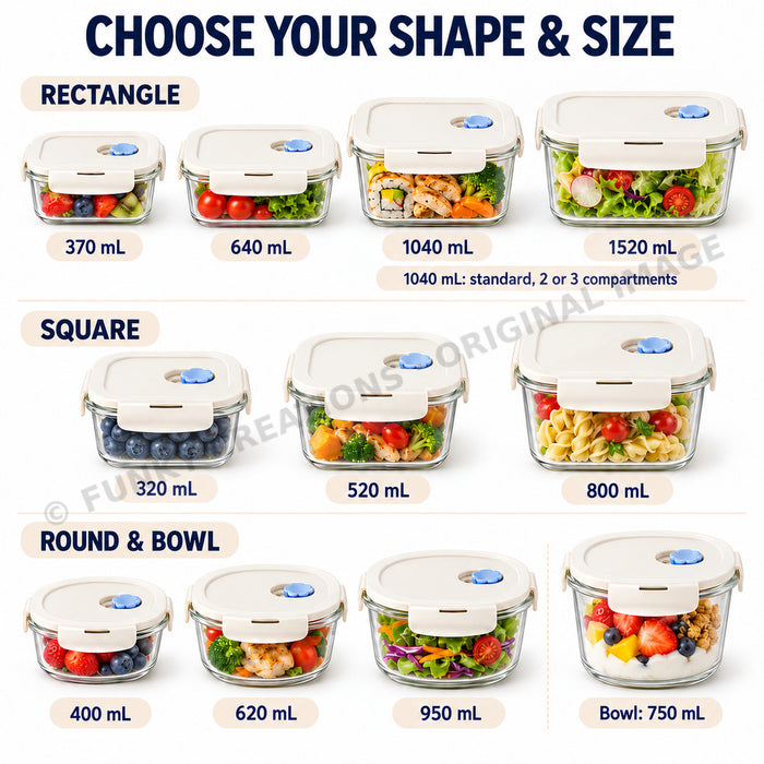 Premium Borosilicate Glass Food Lunch Storage Box Containers Steam Vent Lid Microwave Freezer Oven Dishwasher
