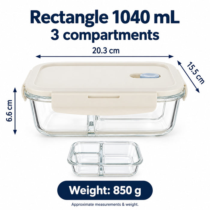 Premium Borosilicate Glass Food Lunch Storage Box Containers Steam Vent Lid Microwave Freezer Oven Dishwasher