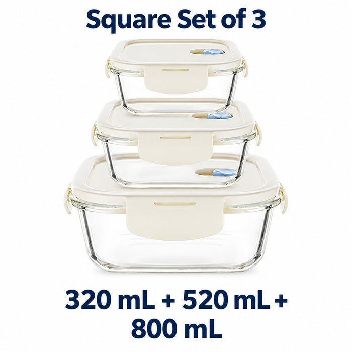 Premium Borosilicate Glass Food Lunch Storage Box Containers Steam Vent Lid Microwave Freezer Oven Dishwasher